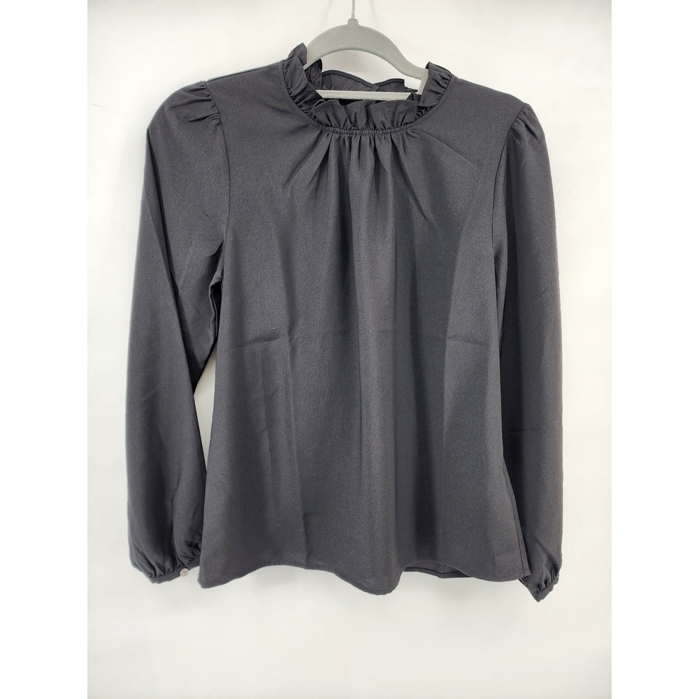 J.Crew Womens XS Black Ruffle Neck Long Sleeve Blouse Keyhole Back Top